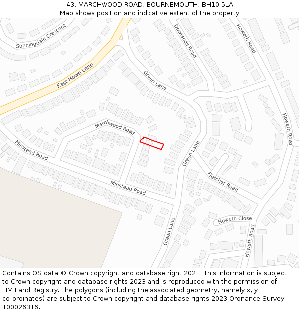 43, MARCHWOOD ROAD, BOURNEMOUTH, BH10 5LA: Location map and indicative extent of plot