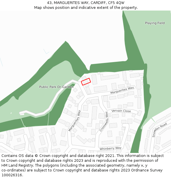 43, MARGUERITES WAY, CARDIFF, CF5 4QW: Location map and indicative extent of plot