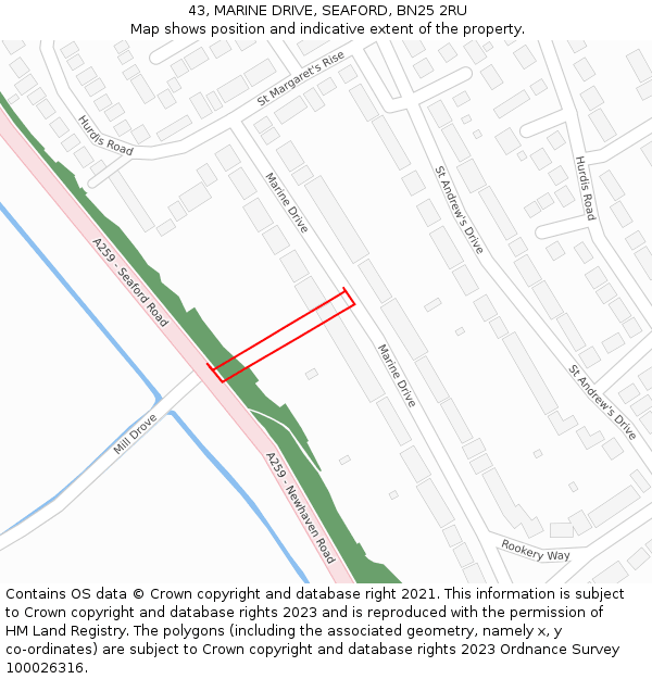 43, MARINE DRIVE, SEAFORD, BN25 2RU: Location map and indicative extent of plot