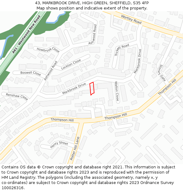 43, MARKBROOK DRIVE, HIGH GREEN, SHEFFIELD, S35 4FP: Location map and indicative extent of plot