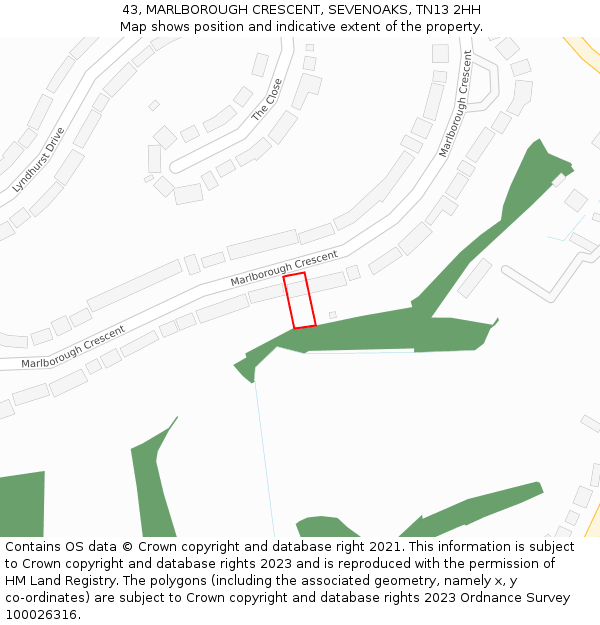 43, MARLBOROUGH CRESCENT, SEVENOAKS, TN13 2HH: Location map and indicative extent of plot