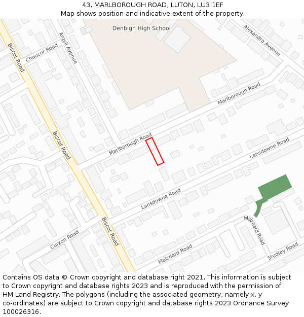 43, MARLBOROUGH ROAD, LUTON, LU3 1EF: Location map and indicative extent of plot