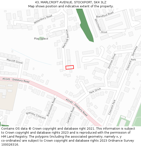 43, MARLCROFT AVENUE, STOCKPORT, SK4 3LZ: Location map and indicative extent of plot