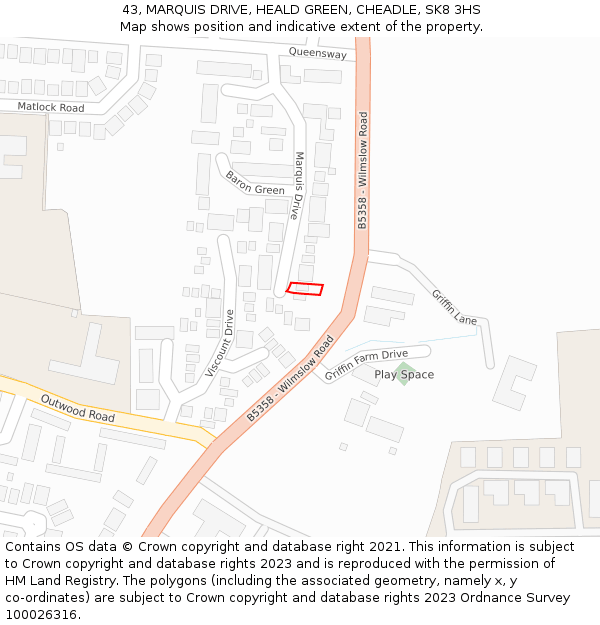 43, MARQUIS DRIVE, HEALD GREEN, CHEADLE, SK8 3HS: Location map and indicative extent of plot