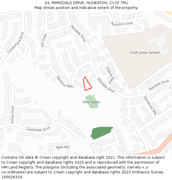 43, MARSDALE DRIVE, NUNEATON, CV10 7RU: Location map and indicative extent of plot