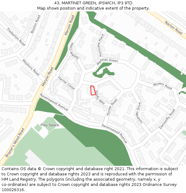 43, MARTINET GREEN, IPSWICH, IP3 9TD: Location map and indicative extent of plot