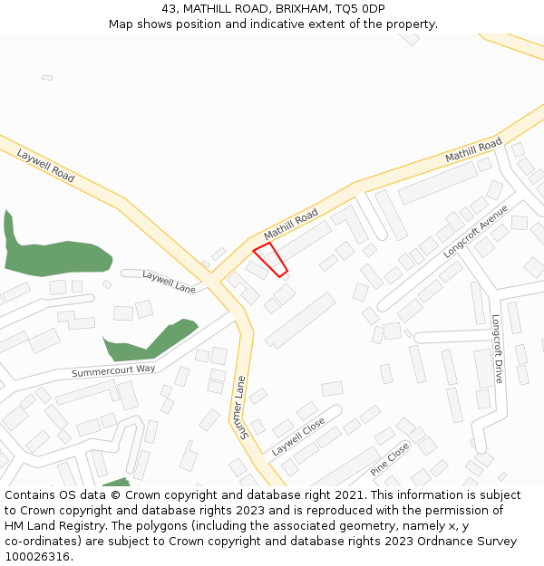 43, MATHILL ROAD, BRIXHAM, TQ5 0DP: Location map and indicative extent of plot