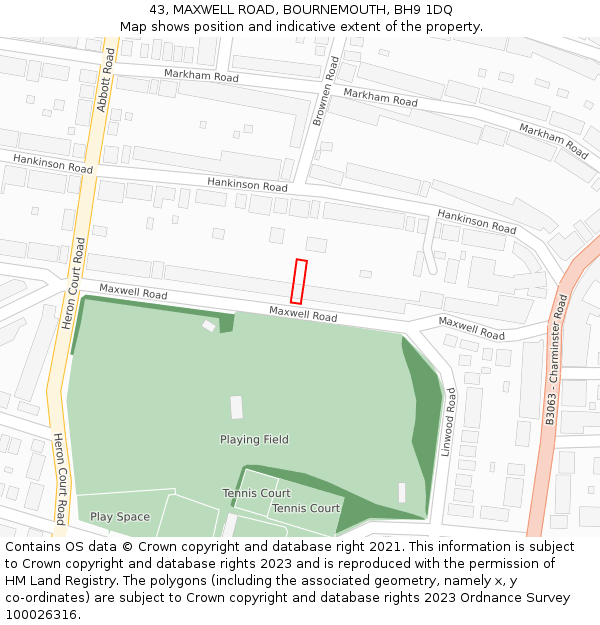 43, MAXWELL ROAD, BOURNEMOUTH, BH9 1DQ: Location map and indicative extent of plot