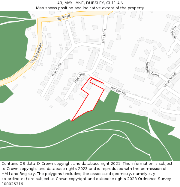 43, MAY LANE, DURSLEY, GL11 4JN: Location map and indicative extent of plot