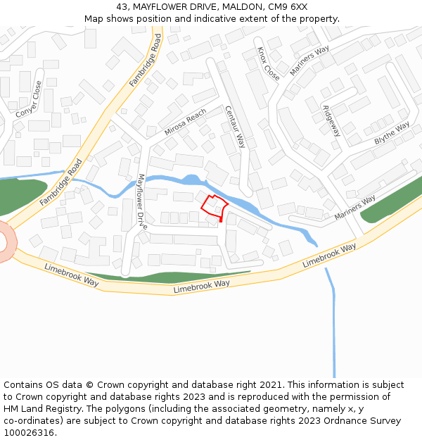 43, MAYFLOWER DRIVE, MALDON, CM9 6XX: Location map and indicative extent of plot
