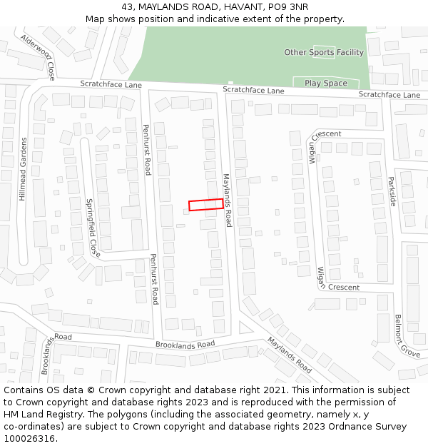 43, MAYLANDS ROAD, HAVANT, PO9 3NR: Location map and indicative extent of plot