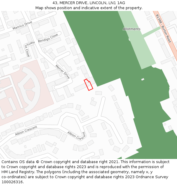 43, MERCER DRIVE, LINCOLN, LN1 1AG: Location map and indicative extent of plot