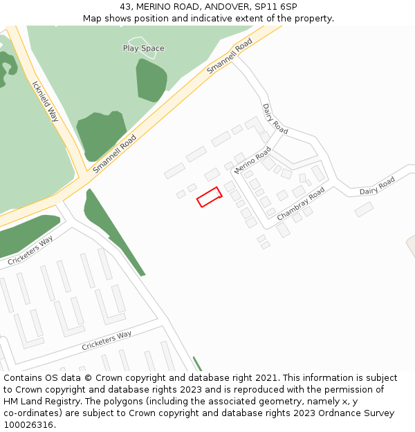 43, MERINO ROAD, ANDOVER, SP11 6SP: Location map and indicative extent of plot