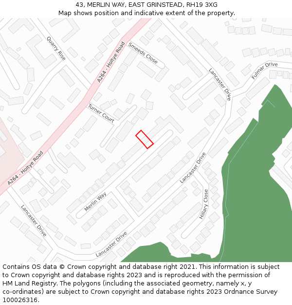 43, MERLIN WAY, EAST GRINSTEAD, RH19 3XG: Location map and indicative extent of plot