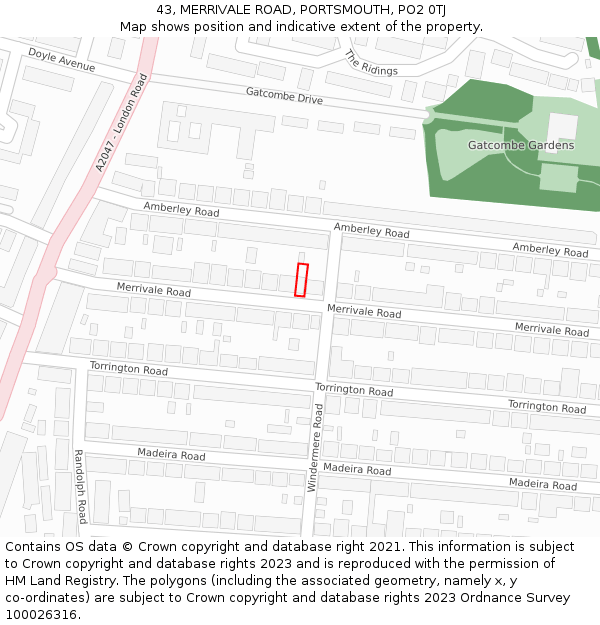 43, MERRIVALE ROAD, PORTSMOUTH, PO2 0TJ: Location map and indicative extent of plot