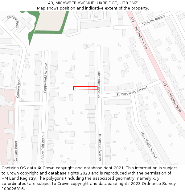 43, MICAWBER AVENUE, UXBRIDGE, UB8 3NZ: Location map and indicative extent of plot