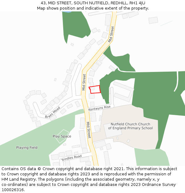43, MID STREET, SOUTH NUTFIELD, REDHILL, RH1 4JU: Location map and indicative extent of plot