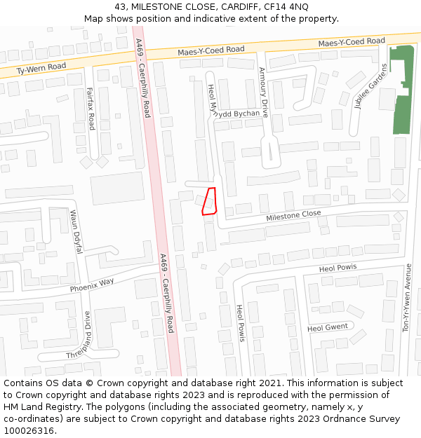 43, MILESTONE CLOSE, CARDIFF, CF14 4NQ: Location map and indicative extent of plot