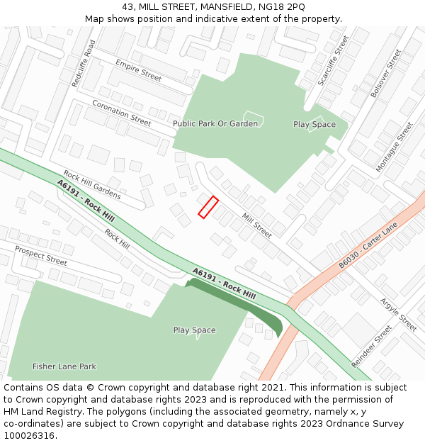 43, MILL STREET, MANSFIELD, NG18 2PQ: Location map and indicative extent of plot