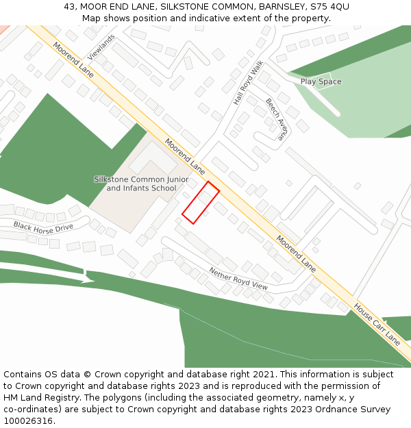 43, MOOR END LANE, SILKSTONE COMMON, BARNSLEY, S75 4QU: Location map and indicative extent of plot