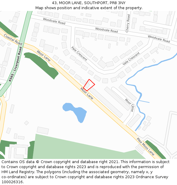 43, MOOR LANE, SOUTHPORT, PR8 3NY: Location map and indicative extent of plot