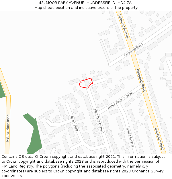 43, MOOR PARK AVENUE, HUDDERSFIELD, HD4 7AL: Location map and indicative extent of plot