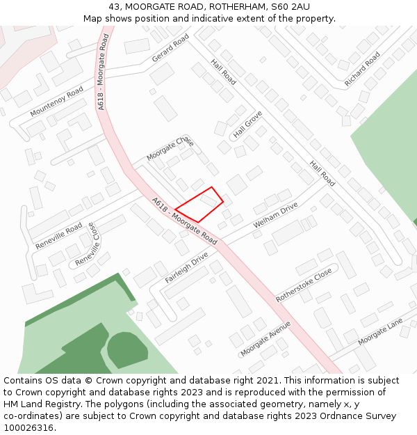 43, MOORGATE ROAD, ROTHERHAM, S60 2AU: Location map and indicative extent of plot