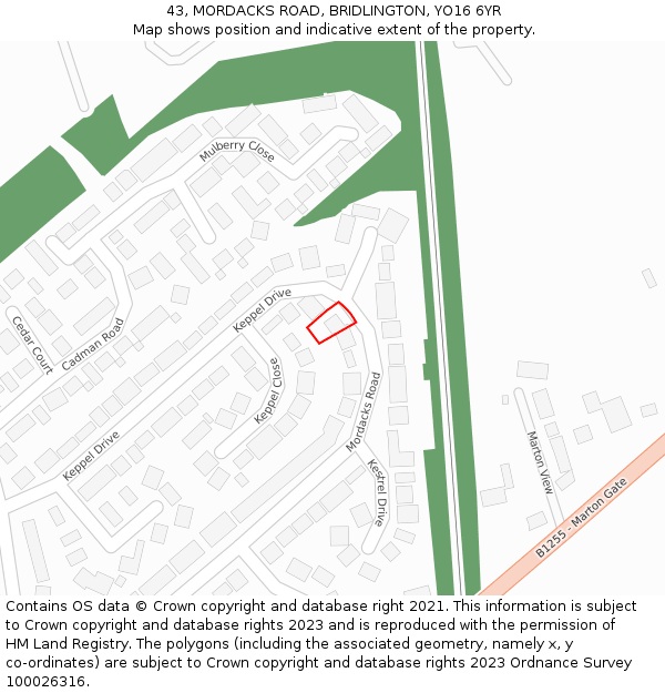43, MORDACKS ROAD, BRIDLINGTON, YO16 6YR: Location map and indicative extent of plot