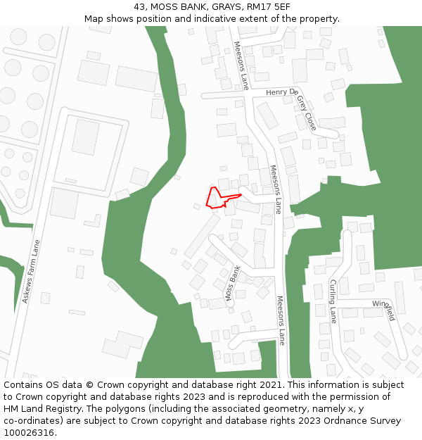 43, MOSS BANK, GRAYS, RM17 5EF: Location map and indicative extent of plot