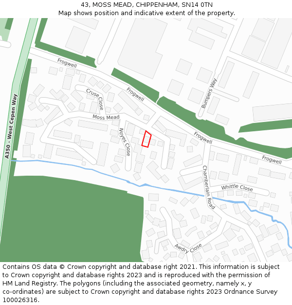 43, MOSS MEAD, CHIPPENHAM, SN14 0TN: Location map and indicative extent of plot