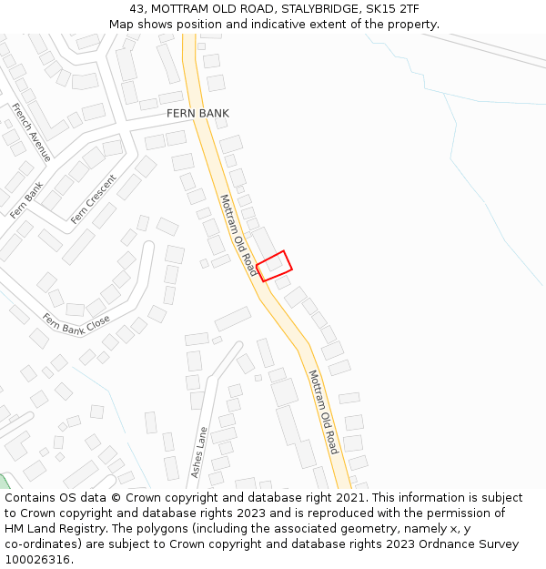 43, MOTTRAM OLD ROAD, STALYBRIDGE, SK15 2TF: Location map and indicative extent of plot