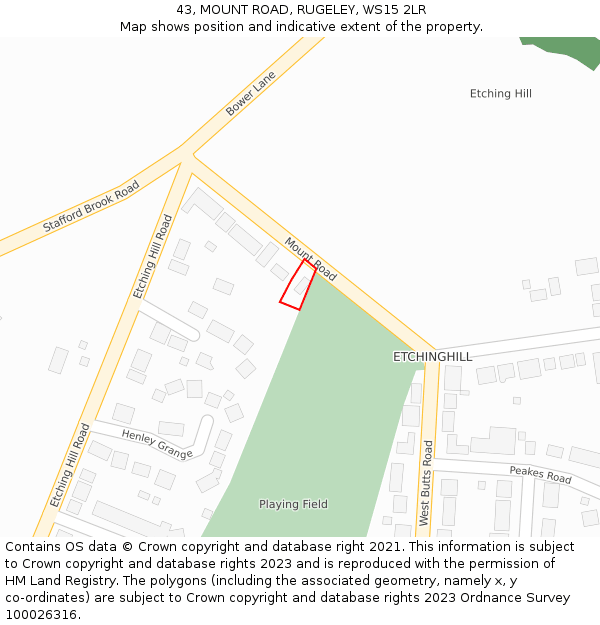43, MOUNT ROAD, RUGELEY, WS15 2LR: Location map and indicative extent of plot
