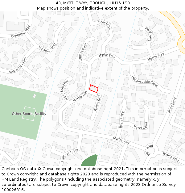 43, MYRTLE WAY, BROUGH, HU15 1SR: Location map and indicative extent of plot
