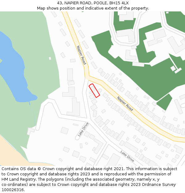 43, NAPIER ROAD, POOLE, BH15 4LX: Location map and indicative extent of plot