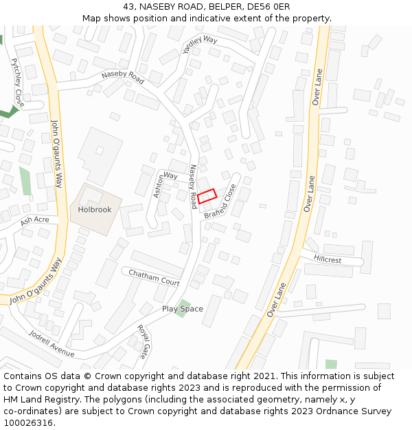 43, NASEBY ROAD, BELPER, DE56 0ER: Location map and indicative extent of plot