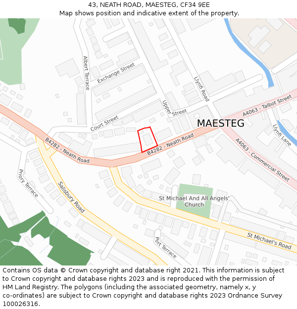 43, NEATH ROAD, MAESTEG, CF34 9EE: Location map and indicative extent of plot