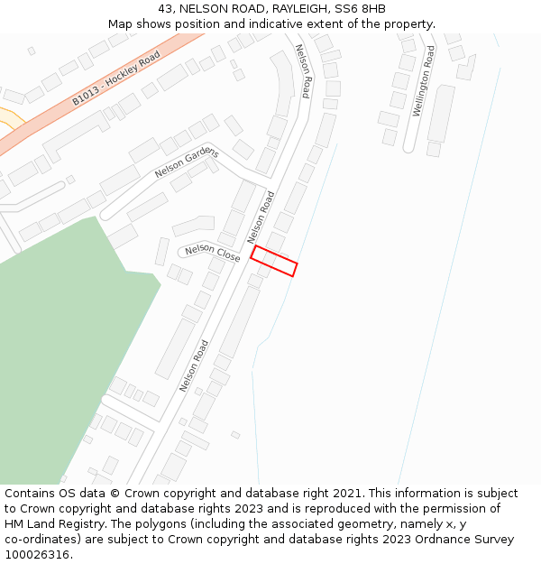 43, NELSON ROAD, RAYLEIGH, SS6 8HB: Location map and indicative extent of plot