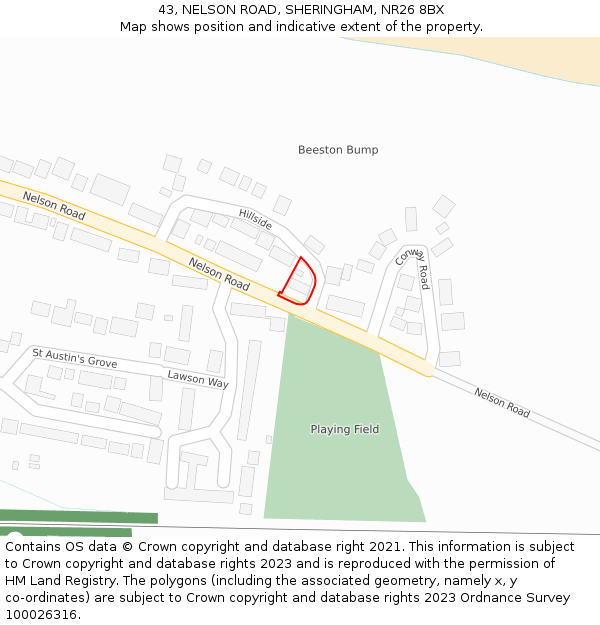 43, NELSON ROAD, SHERINGHAM, NR26 8BX: Location map and indicative extent of plot