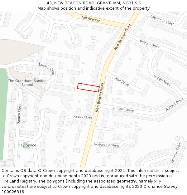 43, NEW BEACON ROAD, GRANTHAM, NG31 9JS: Location map and indicative extent of plot