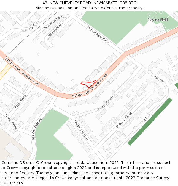 43, NEW CHEVELEY ROAD, NEWMARKET, CB8 8BG: Location map and indicative extent of plot