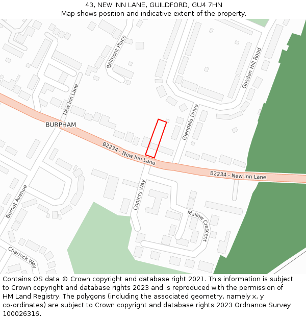 43, NEW INN LANE, GUILDFORD, GU4 7HN: Location map and indicative extent of plot