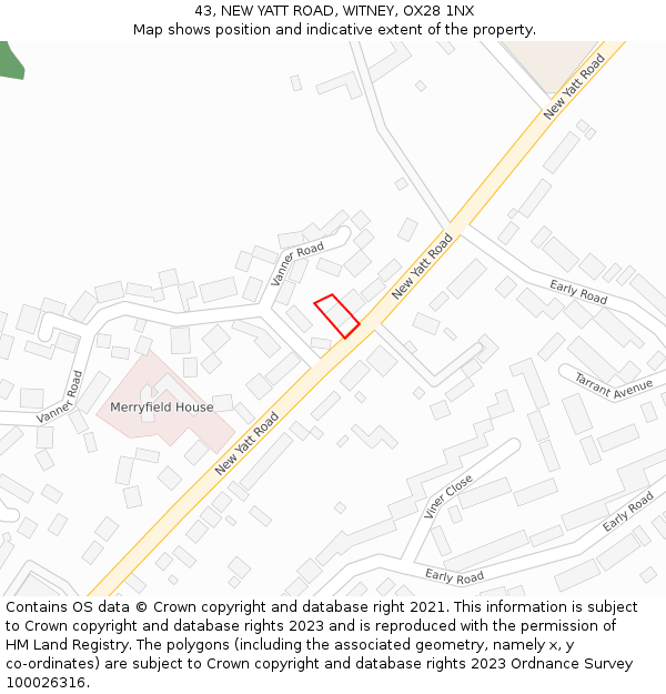 43, NEW YATT ROAD, WITNEY, OX28 1NX: Location map and indicative extent of plot