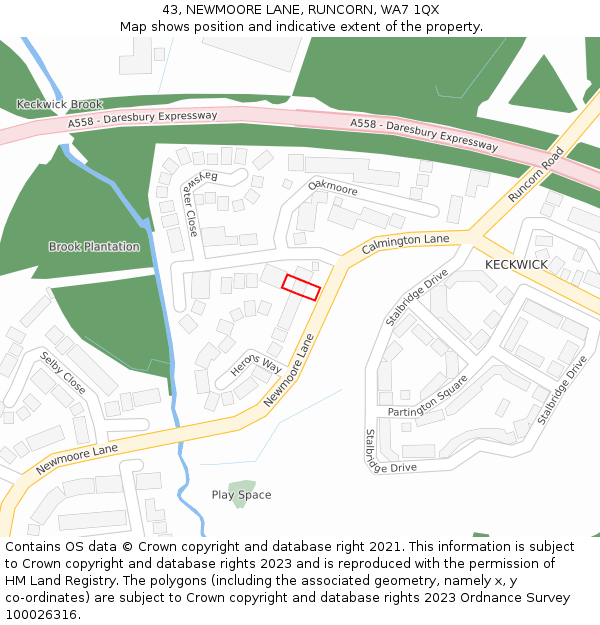 43, NEWMOORE LANE, RUNCORN, WA7 1QX: Location map and indicative extent of plot