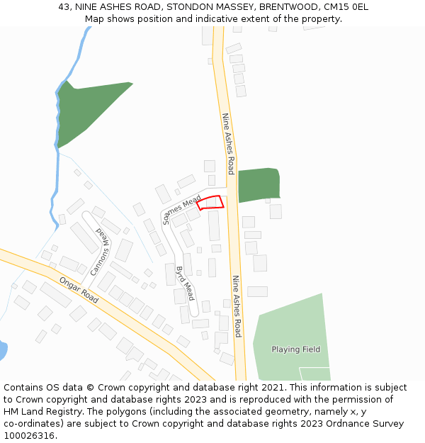 43, NINE ASHES ROAD, STONDON MASSEY, BRENTWOOD, CM15 0EL: Location map and indicative extent of plot