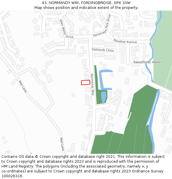 43, NORMANDY WAY, FORDINGBRIDGE, SP6 1NW: Location map and indicative extent of plot