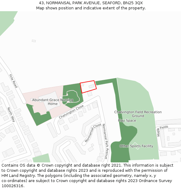 43, NORMANSAL PARK AVENUE, SEAFORD, BN25 3QX: Location map and indicative extent of plot