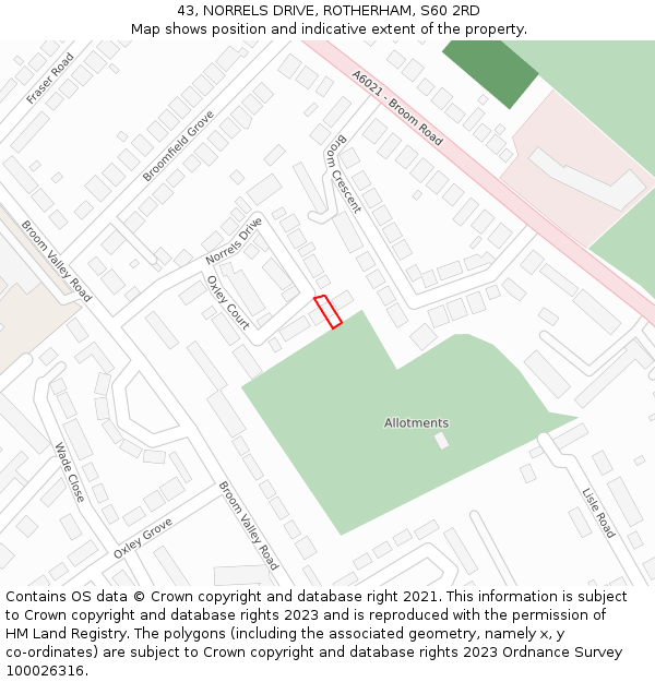 43, NORRELS DRIVE, ROTHERHAM, S60 2RD: Location map and indicative extent of plot