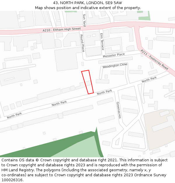 43, NORTH PARK, LONDON, SE9 5AW: Location map and indicative extent of plot