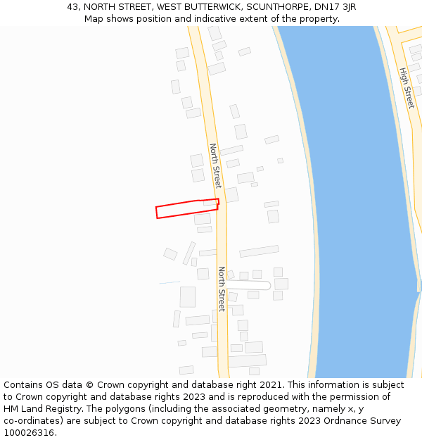 43, NORTH STREET, WEST BUTTERWICK, SCUNTHORPE, DN17 3JR: Location map and indicative extent of plot