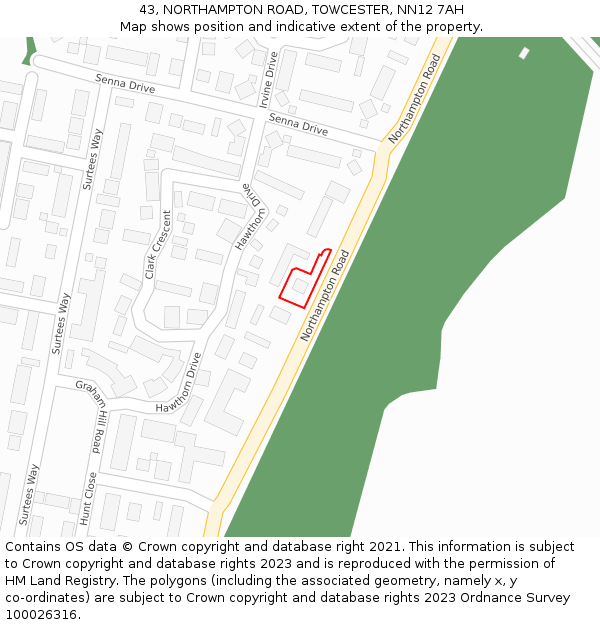 43, NORTHAMPTON ROAD, TOWCESTER, NN12 7AH: Location map and indicative extent of plot